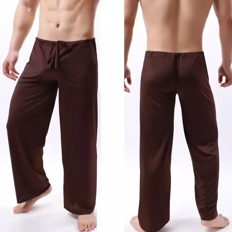 Sleep Men's Nightwear See Soft Through Pants Pj Trousers Sheer Sleepwear Silk Pajama Bottoms Male Home Ice