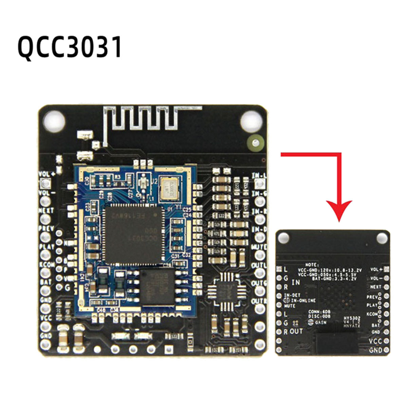 Linha de entrada de áudio APTXHD sem perda HiFi Receiver Board, Módulo QCC3031, Bluetooth 5.0, BT Headset, Não DC 3.3-4.2V