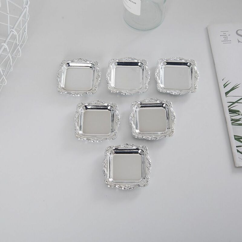 10PCS Gold Storage Mini Plastic Tray Silver Cookies Cake Food Fruit Plate Jewelry Display Party Sushi Plate For Doll Home Decor