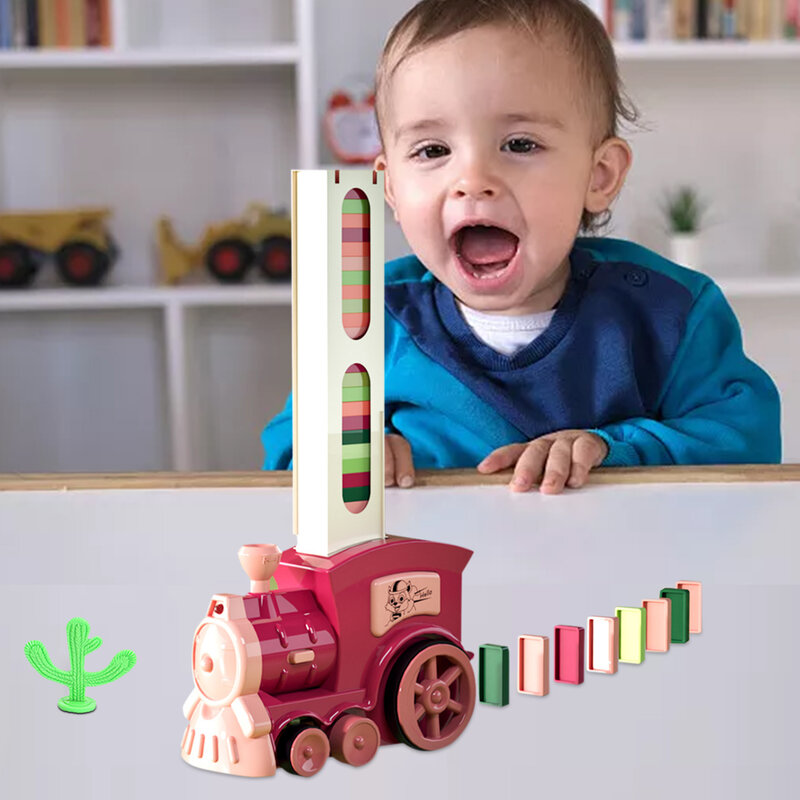 قطار دومينو الكهربائي المضحك قطار الدمينو التلقائي للأطفال الأولاد والبنات من سن 3-8 function 99