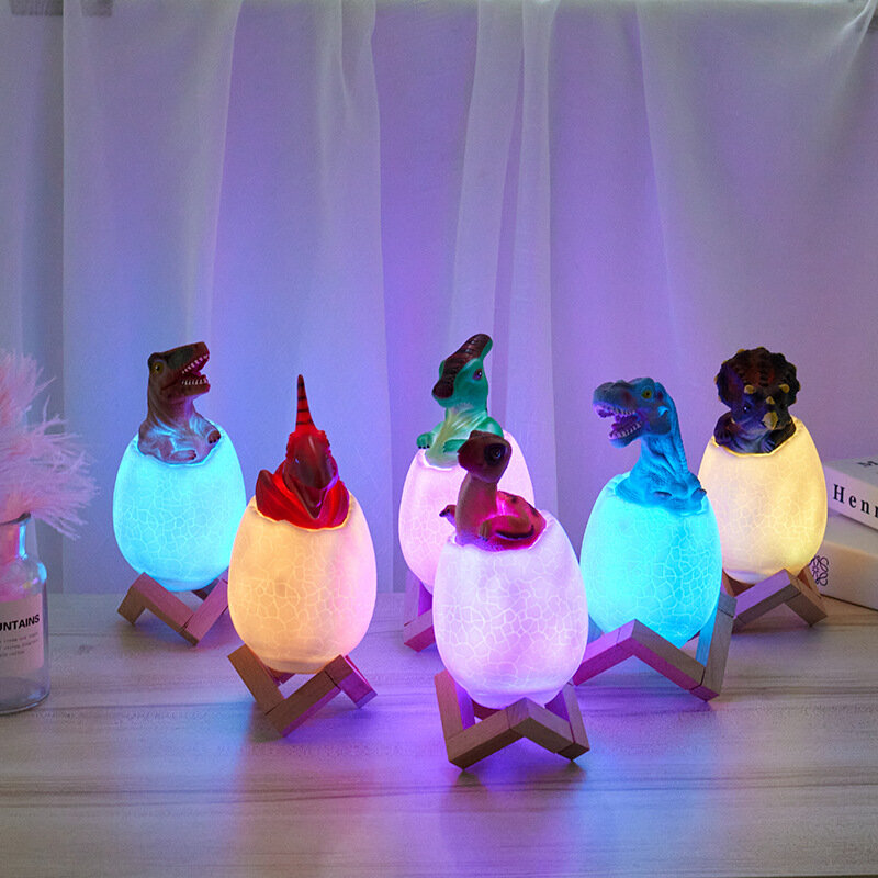 Luz Led nocturna para niños, 50 piezas, 3D, dinosaurio, lámpara con Sensor táctil remoto, recargable por USB, decoración de mesita de noche, juguete para regalo