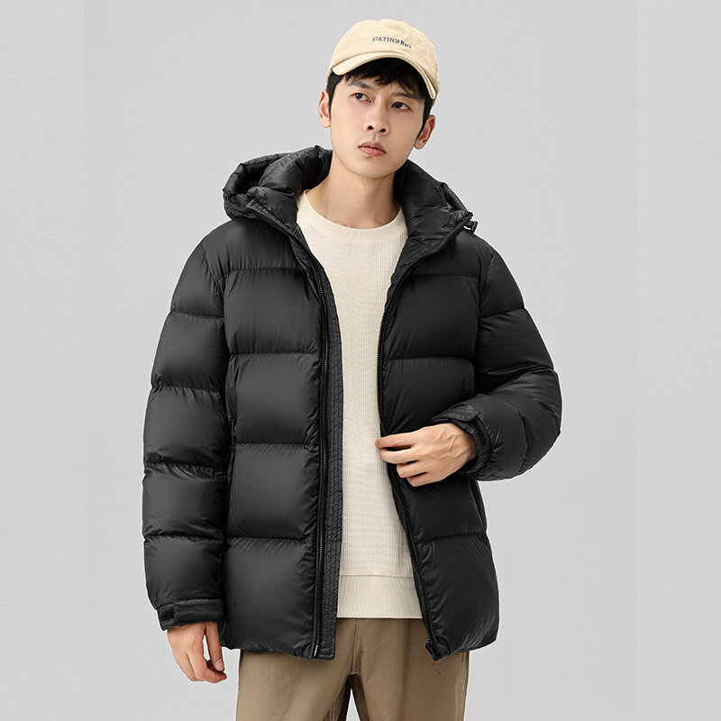 New Winter Men'S Casual Hooded Warm And Cold Resistant Down Jacket Fashion Versatile Thickened Loose 90 White Duck Down Coat