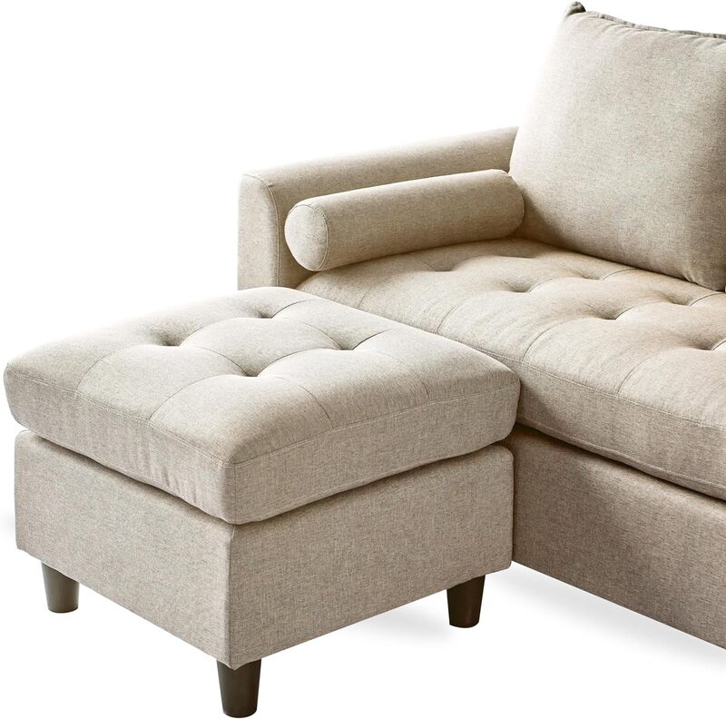 DV Group Convertible, tela de lino en forma de L, almohadas y copetes, sofá Seccional de 3 asientos con Chaise Reversible para sala de estar