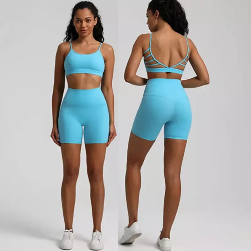 Lemon Soft Women Sport Suit pantaloncini a vita alta Cross Fitness Bra 2pc Short Legging Yoga Set Gym Workout Training Hollow Out