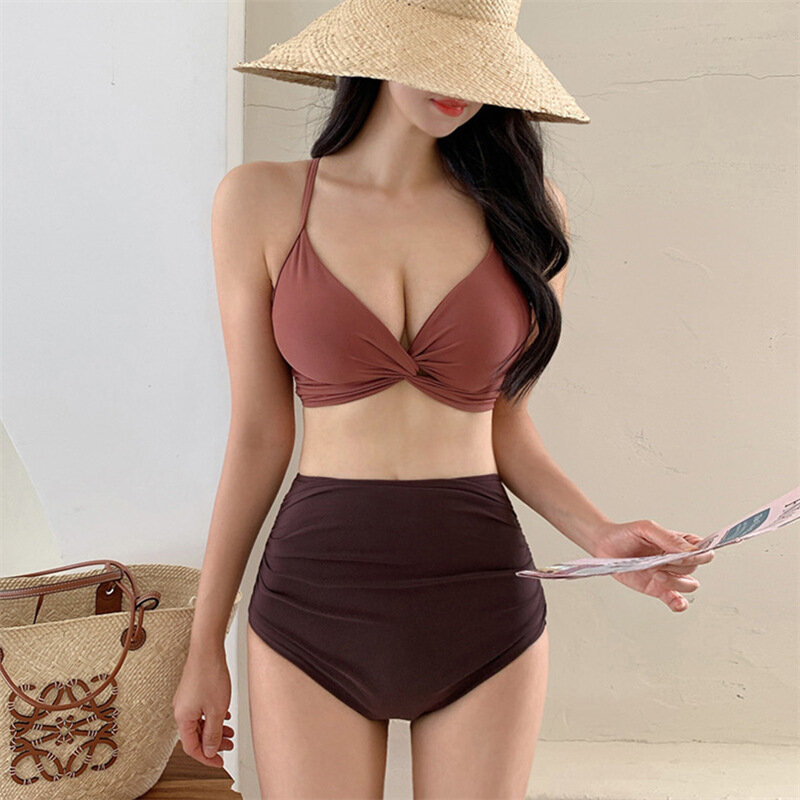 Dwuczęściowy strój kąpielowy moda damska seksowna trójkątna spódnica Bikini konserwatywna okładka brzuch cienki strój kąpielowy nowy