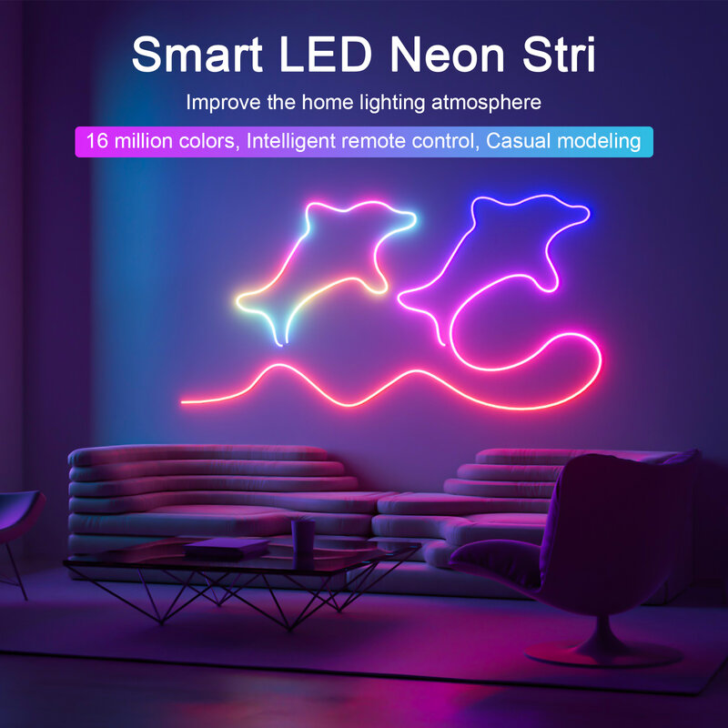 RGB LED Neon Light Strip, impermeável, IP67, Wi-Fi, Neon Rope Light, DIY Light Bar, Controle APP, Música, TV Backlight, Decoração do jogo