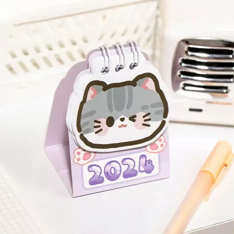 Kalender 2024 kalender meja kucing kartun lucu jadwal perencana harian Mini Kawaii untuk melakukan daftar waktu Manegement alat tulis kantor