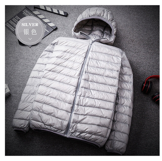 Chaqueta de plumón ultraligera para hombre, chaqueta portátil con capucha, color blanco, Premium, otoño e invierno, 90%