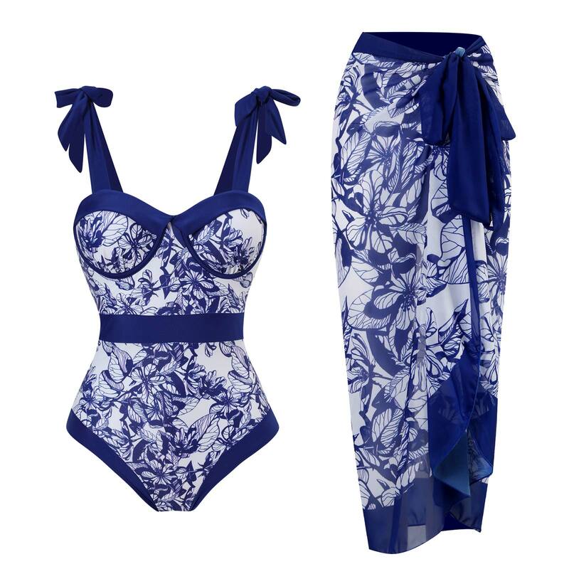 2023 New One Piece Swimsuit with Skirt Women Cover Up Swimwear Female  Push Up Beachwear Dress Brazilian Beach Bathing Suit