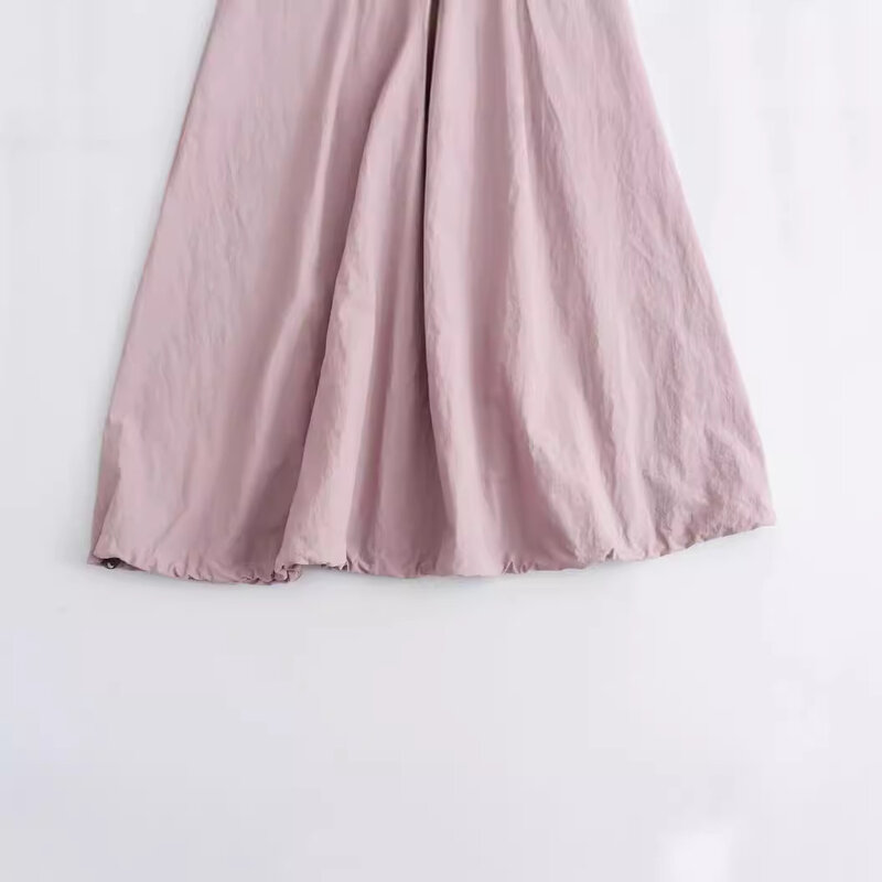 Rok pinggang elastis tali serut bud rok panjang A-line kolor tipis musim panas pakaian rok wanita