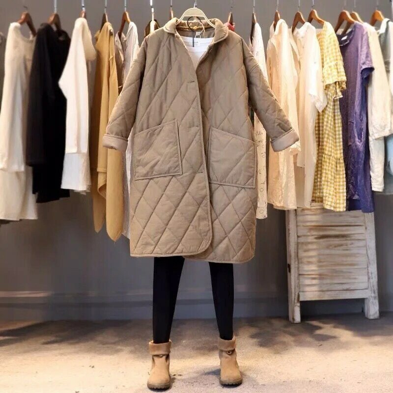 Windbreaker Female Overcoat Autumn Winter 2024 New Fashion Cotton Coat Loose Medium Long Lightweight Parka Coat Woman Outerwear