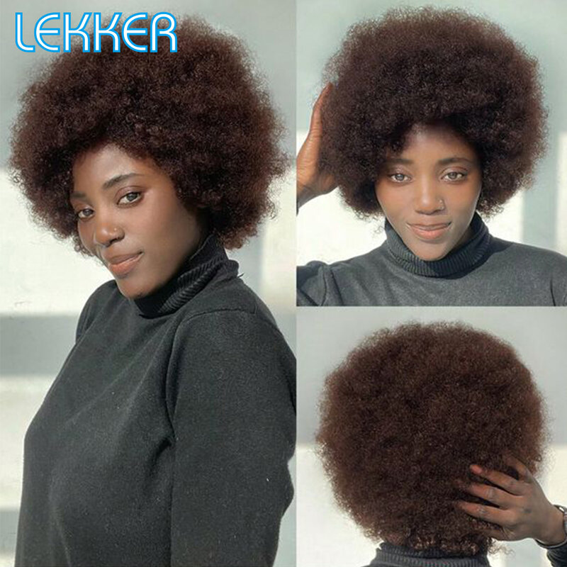 Lekker Wear To Go Short Pixie Afro Kinky Curly Bob Human Hair Pruiken Voor Dames Braziliaans Remy Hair 250 Dichtheid Natuurlijke Bruine Pruiken