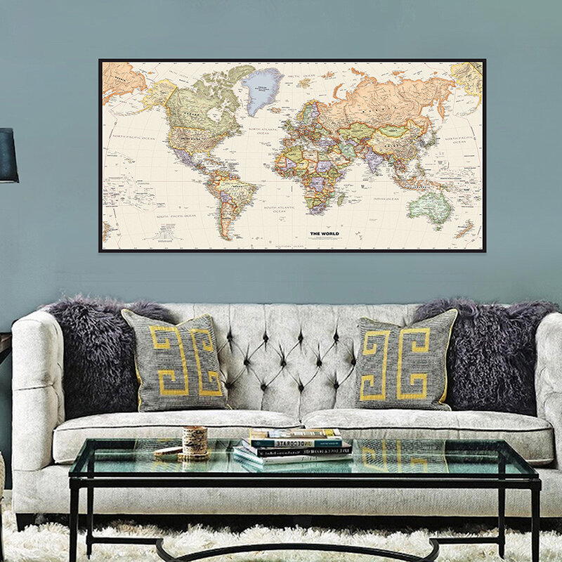 Póster de arte de pared Vintage con mapa del mundo, lienzo de pintura Retro, suministros escolares, decoración del hogar para sala de estar, 120x59 cm