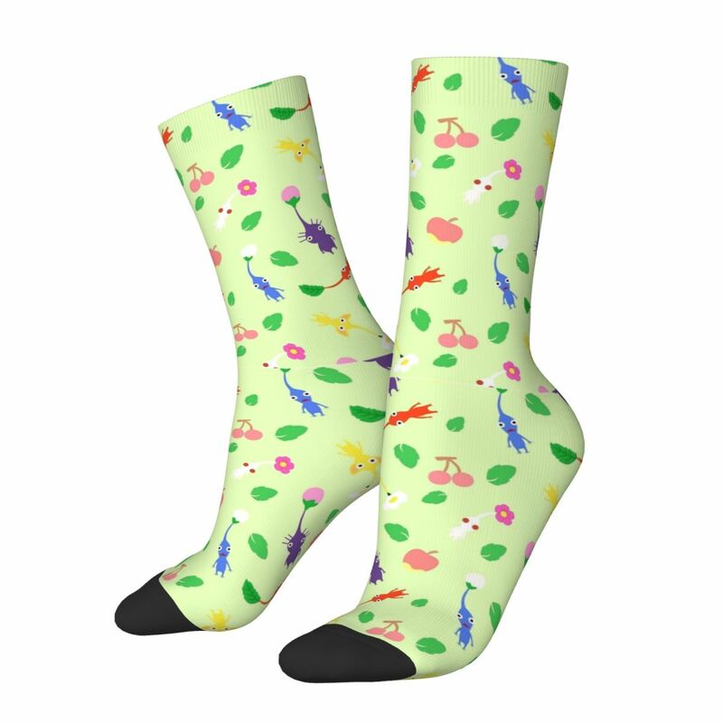 ถุงเท้ายาวผ้าโพลีเอสเตอร์ลายศิลปะสำหรับทุกเพศแนวถุงเท้าเตะฟุตบอลแนวย้อนยุคน่ารัก pikmin