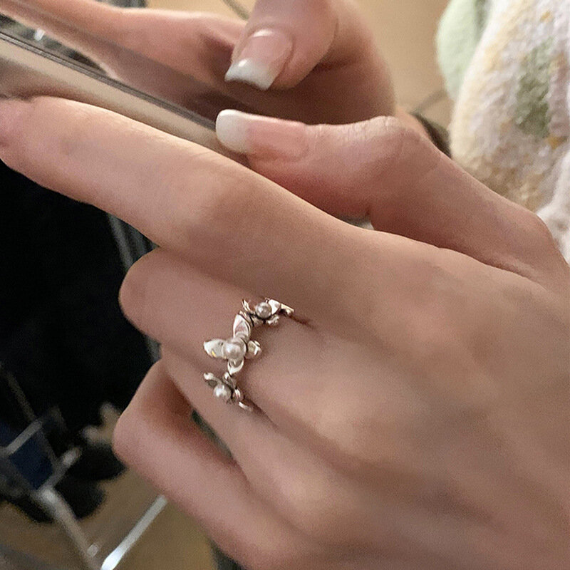 Prawdziwe 925 Sterling Silver kwiat osobowości perła regulowany pierścionek w stylu Retro Fine Jewelry dla kobiet Party eleganckie akcesoria