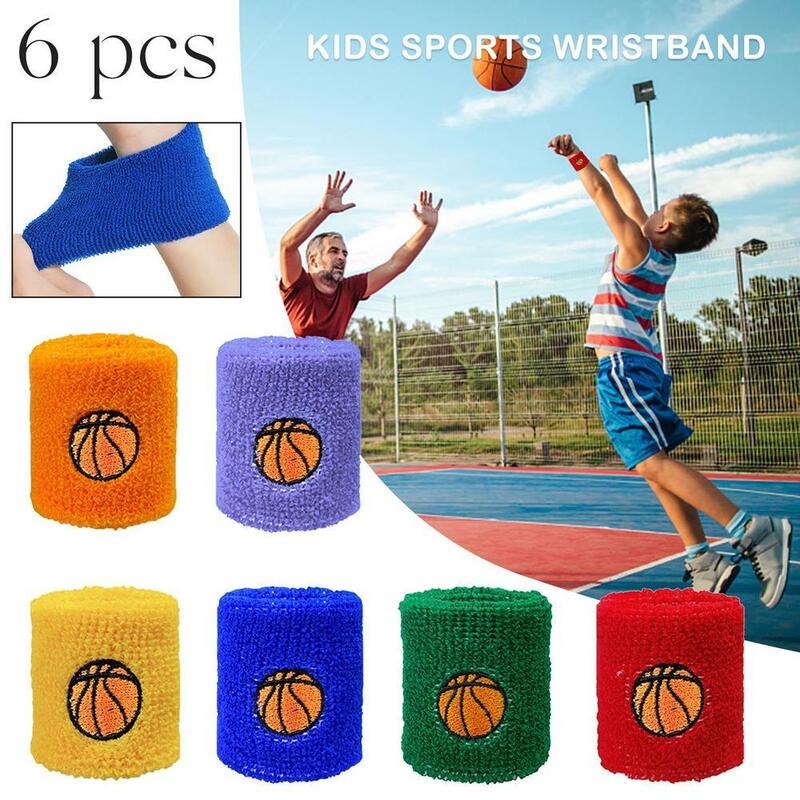 6 Buah Gelang Olahraga Katun Warna-warni untuk Anak-anak Gelang Keringat Pelindung Pergelangan Tangan Bulu Tangkis Lari Penjepit Basket Pita Keringat Terry