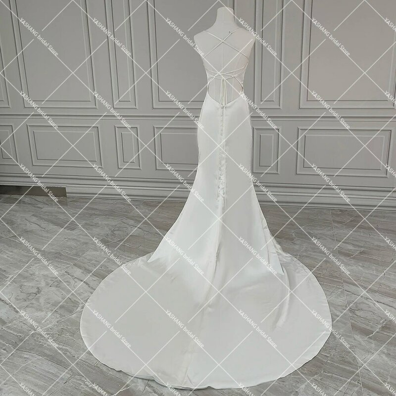 Атласное свадебное платье на бретелях-спагетти с низким вырезом, изготовленный на заказ корсет, женское платье с квадратным вырезом, простые сексуальные свадебные платья