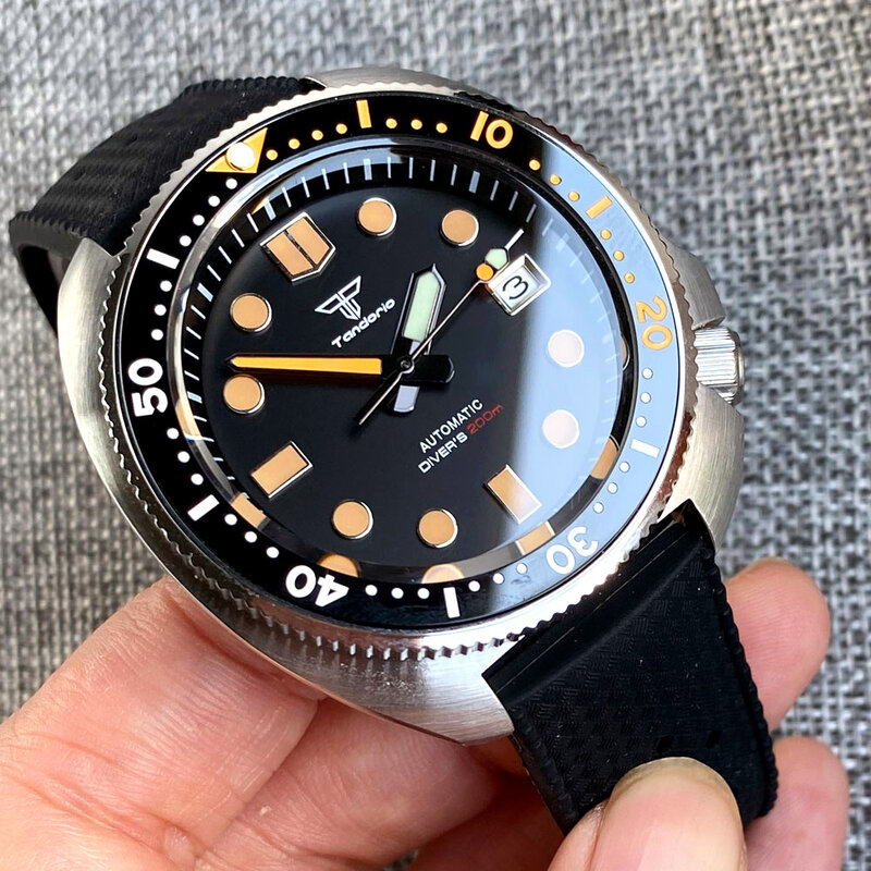 Relógio automático de mergulho masculino Tandorio, relógio de pulso tartaruga impermeável, NH35 Movt Sapphire Crystal do Japão, 20Bar