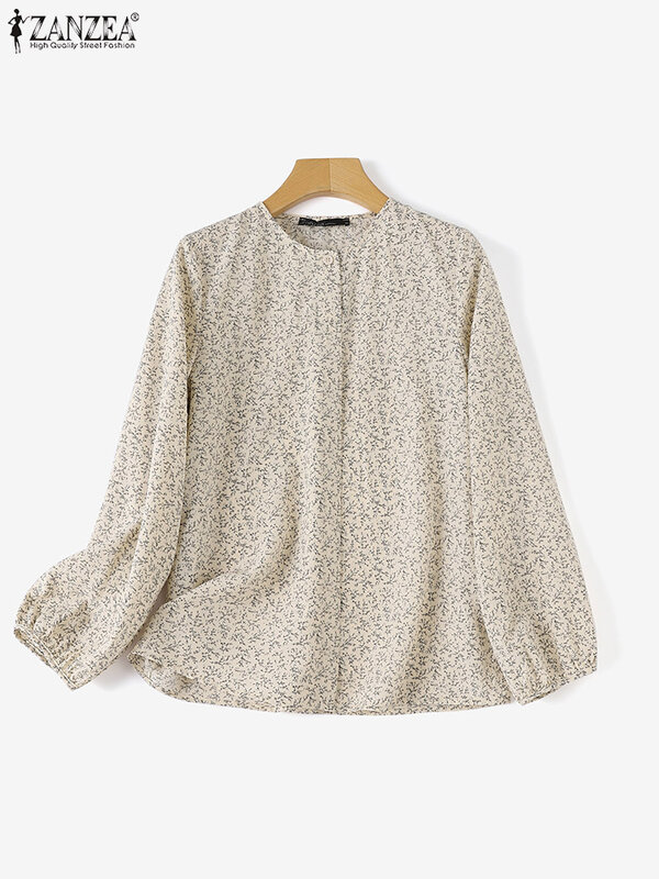 Элегантная женская блузка ZANZEA, рубашка с цветочным принтом, повседневный Топ с длинным рукавом-фонариком, весна 2024, винтажная пляжная туника, свободные блузы