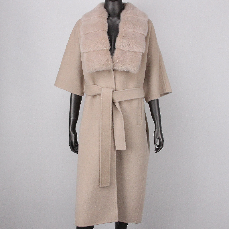 FURYOURSELF 2023 nuovo cappotto di pelliccia reale X-Long giacca invernale donna caldo collo di pelliccia di visone naturale misto Cashmere capispalla moda in lana