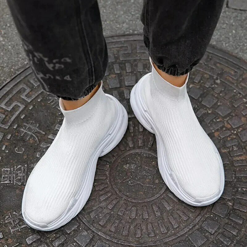 Męskie, tkane w muchy, oddychające buty sportowe wsuwane, wygodne, codzienne skarpetki buty proste, odporne na zużycie trampki Outdoor