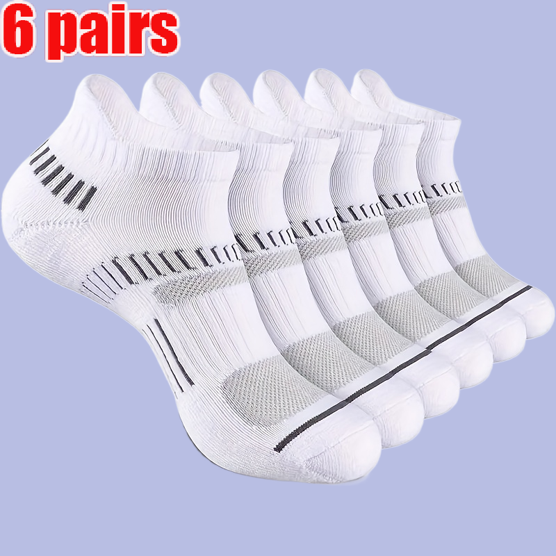 New 6 Pairs Mens Socks Athletic Cushioned Support Ankle Socks Cotton Blend Breathable Comfortable Low Waist Crew Sports Socks