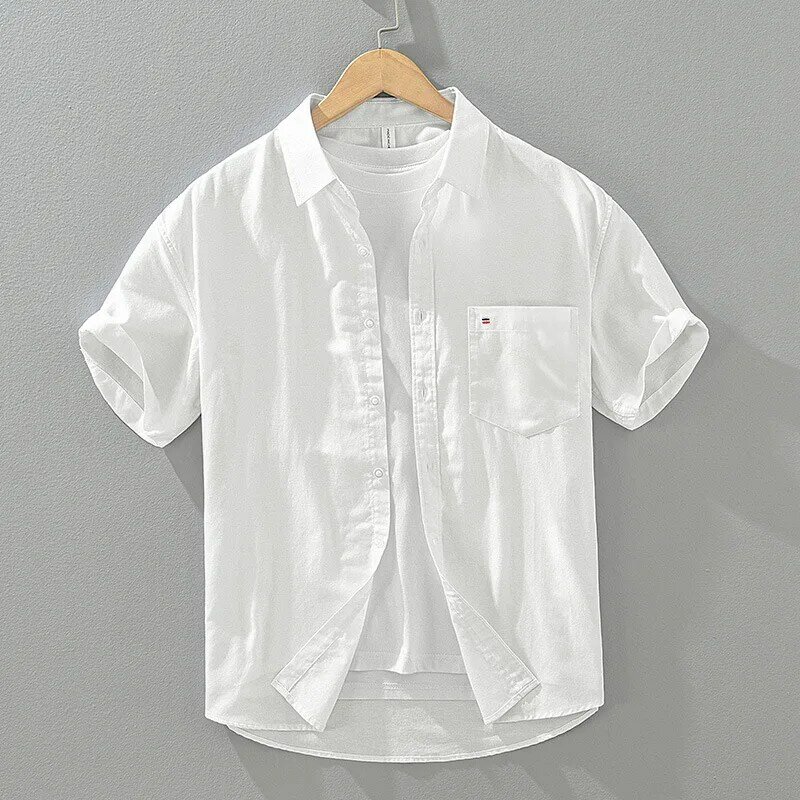 2024 Summer Fashion 75% Cotton Workwear Shirts for Men Short Sleeve Loose Tops for 24SS Y2k Youth Male Cityboy Handsome Cool