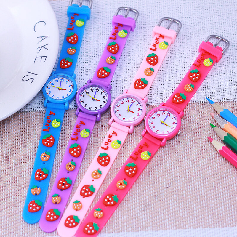 Chaoyada Fashion Lovely Cute 3D Strawberry Strap Digital Quartz Watches For Girls Little Kids Pink Purple Birthday Gifts Watches
