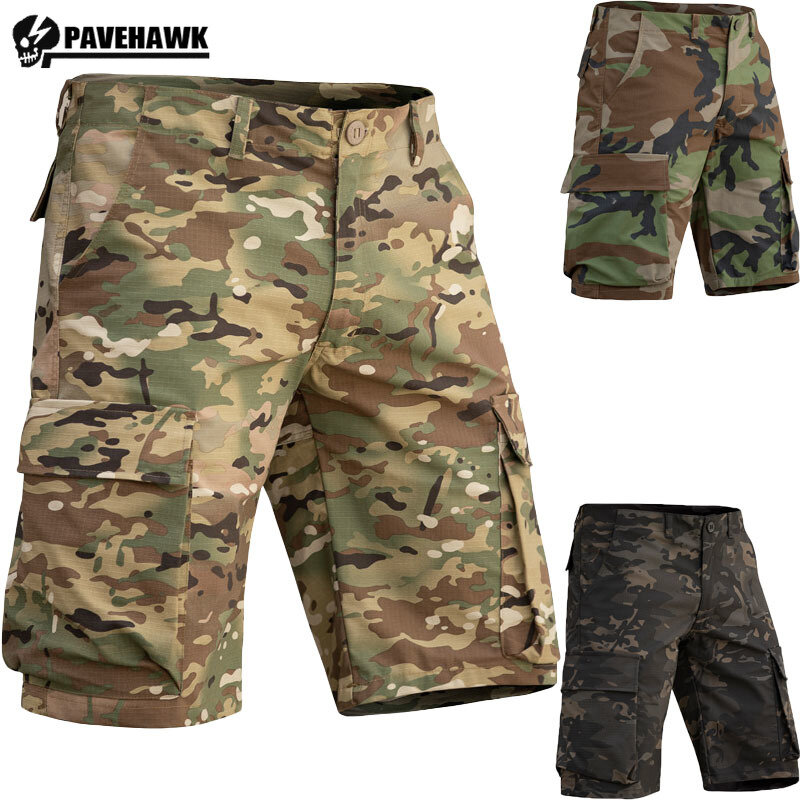 Summer Camouflage Shorts Mens Outdoor Sports Loose Multi Pocket Cargo Pants Breathable Elasticity Waterproof Tactical Overalls