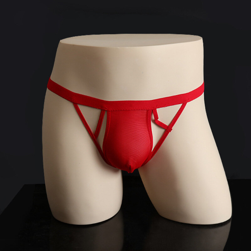 Men's underwear sexy sheer mesh fun briefs JJ set thin hip thong T pants