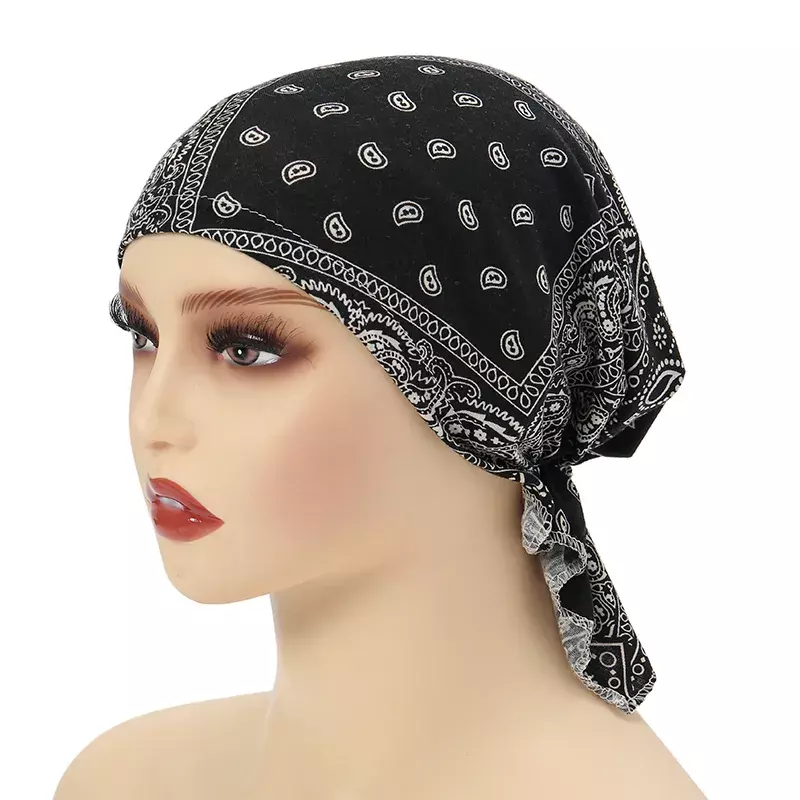 Bandana mode baru topi Turban lilit simpul busur untuk wanita topi Bonnet Hijab putar topi India bando telinga kelinci Print Hijab Muslim