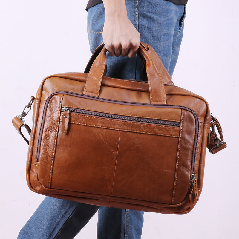 Портфель JOGUJOS мужской из натуральной воловьей кожи, саквояж на плечо, мессенджер для ноутбука 17 дюймов, деловой чемоданчик для документов A4