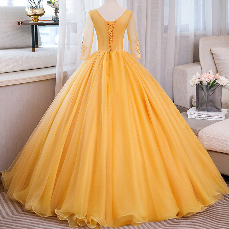 Modna suknia balowa damska Quinceanera sukienki aplikacje z długimi rękawami na bal suknie na imprezy urodzinowe formalne Vestido De Noche