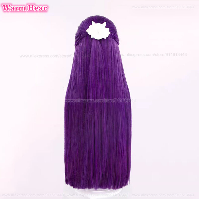 Wig Cosplay pakis kualitas tinggi Wig Anime ungu hitam 80cm rambut lurus panjang dengan hiasan kepala Wig sintetis tahan panas + topi Wig