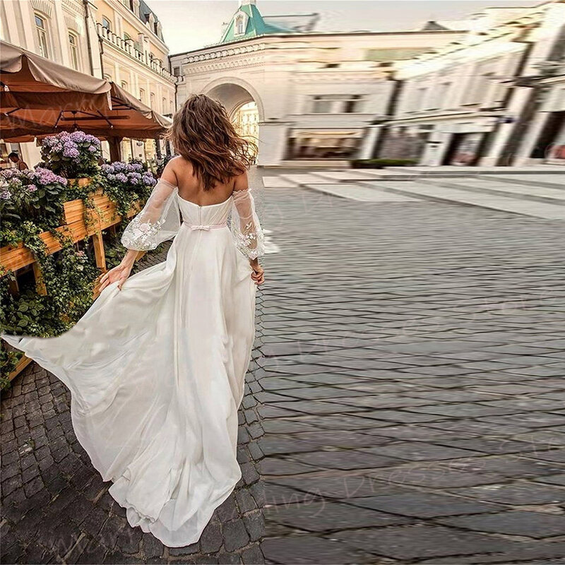 2024 nowa klasyczna linia damska suknie ślubne nowoczesne koronkowe aplikacje szyfonowe suknie panny młodej seksowna strona dzielone Vestidos De Novia Lujo