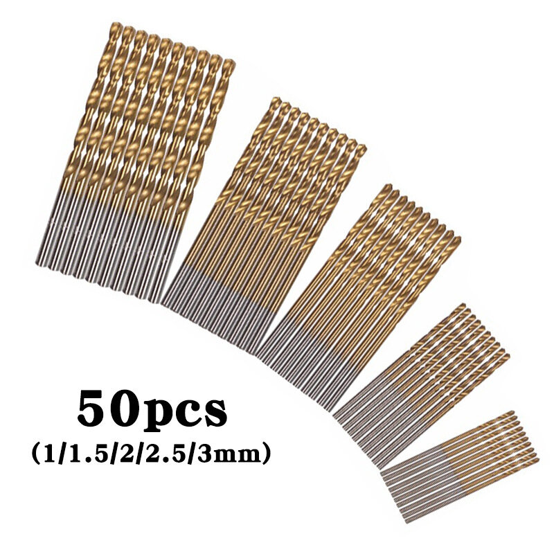 50PCS 1-3mm High Speed Steel Twist Drill Stainless Steel Tool Set Whole Ground Metal Reamer Tools for Cutting Drilling Polishing