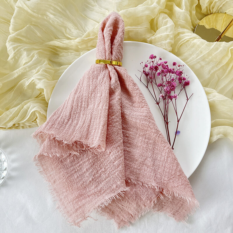 Servilletas de algodón reutilizables para Decoración de mesa, servilletas de gasa rosa, rebabas Retro, 100 piezas, 32x32cm