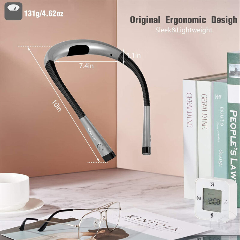 LED Neck Reading Light Usb Rechargeable Read Light in Bed 3 Colors & 3 Brightness Adjustable Book Light Neck Book Reading Light