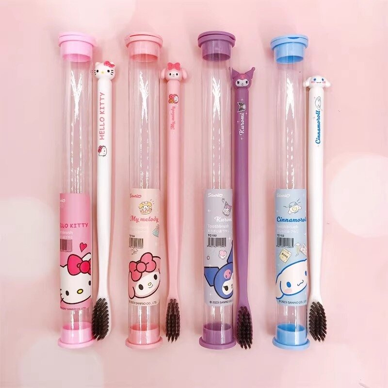 Sanrio-cepillo de dientes de dibujos animados Kawaii, Hello Kitty, My Melody, Kuromi, Cinnamoroll, estudiante, Adulto, viaje en casa, portátil, limpieza
