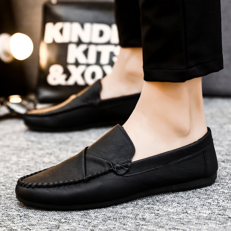 Spring Men's Leather Boat Shoes Casual Korean British New Summer Soft Sole Lazy Masculino Adulto  Flat Fashion Breathable