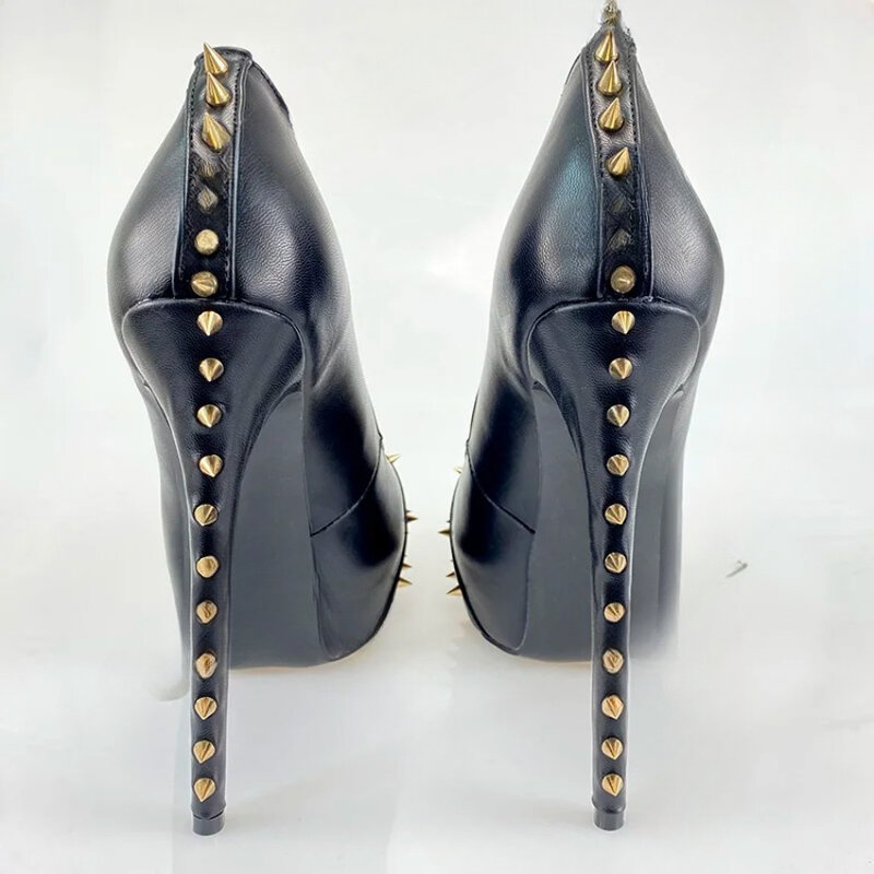 Zapatos de tacón de aguja con punta redonda para mujer, calzado Sexy hecho a mano, color negro, talla estadounidense 5-20, 2024