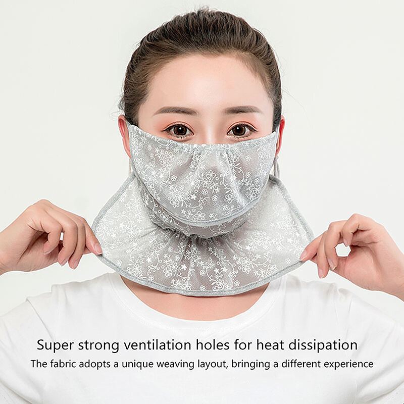 Women Summer Outdoor Cycling Floral Wind Sand Veil Opening Dust Mask Breathable Neck Protection Sunscreen Lace Face Cover