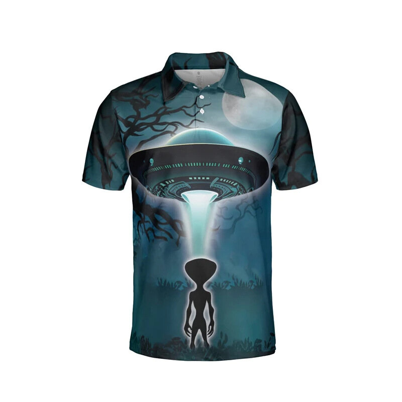 Extra-terrestrial 3D Funny Polo Shirts For Men Kids Tops Casual Fashion Short Sleeve Button Shirts Polo High Quality Ropa Hombre