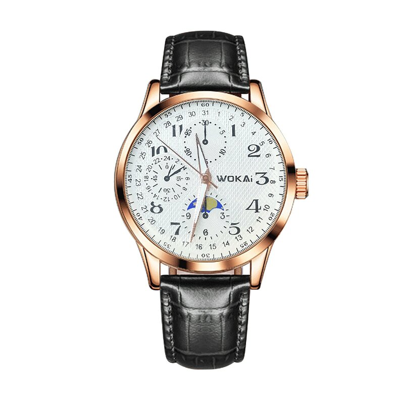 Relógio de quartzo impermeável luminoso masculino, pulseira de couro, presente masculino