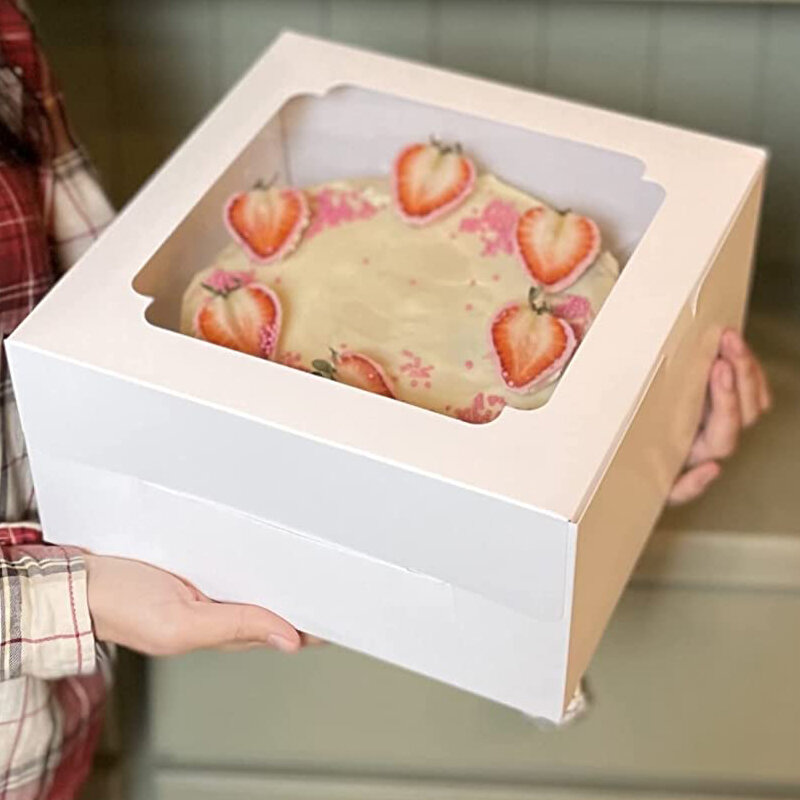 กล่องอเนกประสงค์สี่เหลี่ยมสำหรับอบเค้กหลายชั้นสีขาวขนาดใหญ่สำหรับตกแต่งเค้กพายเค้ก