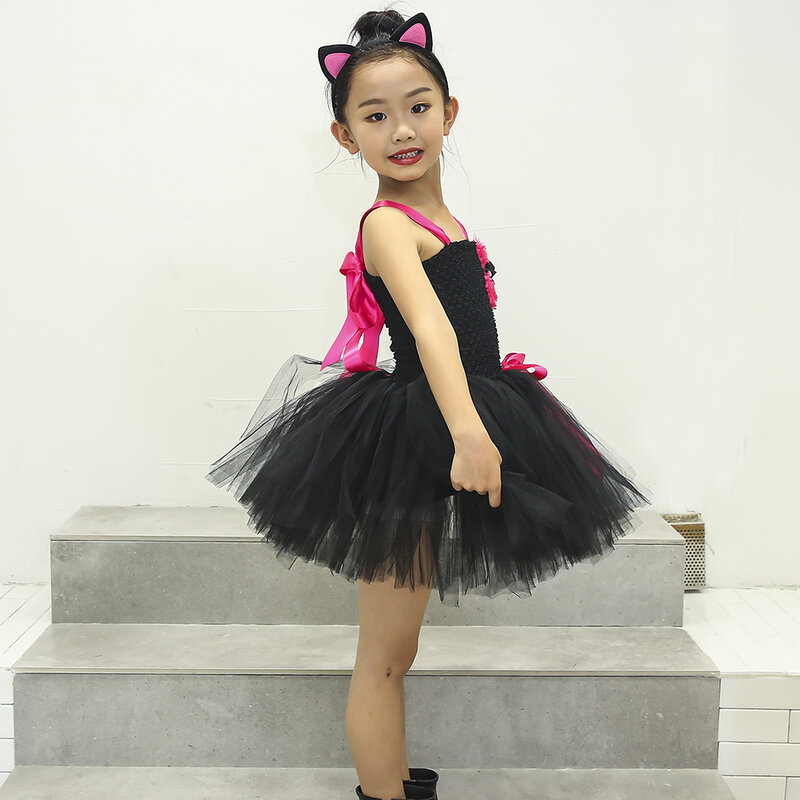Schwarze Katze Kostüm für Mädchen Kleinkind Geburtstag Party Phantasie Tutu Kleid Haarband Krawatte Schwanz Kinder Halloween Kostüme Kinder Kleidung