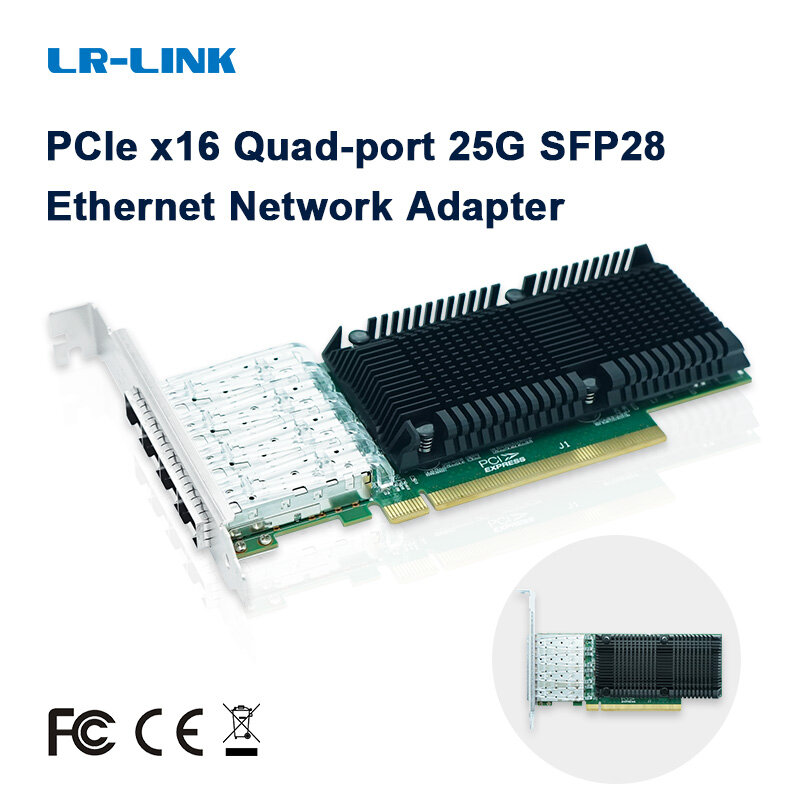 Carte réseau NIC x16 1023PF Quad-port 25G, adaptateur Ethernet, puce Intel Low Profile, compatible Windows/Linux/ware, LR-LINK