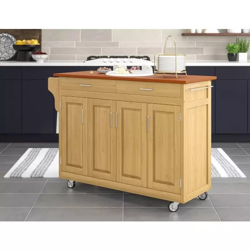 Kitchen Storage and Rubber Casters Organizer Cart With Wheels Free Shipping Trolley Four Wood Panel Doors Two Drawers Spice Rack