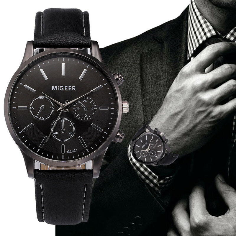 Relógio de pulso analógico de quartzo para homens, pulseira de couro 22mm, alta qualidade