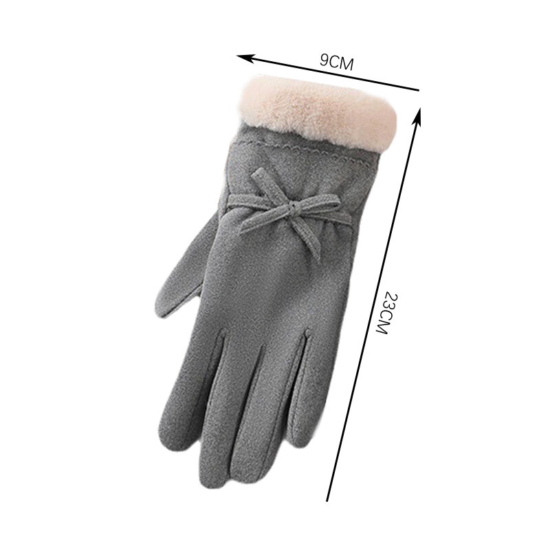 1 para modowych elegancka, z kokardą kobiet utrzymuje ciepło rękawiczki do ekranu dotykowego zagęszczonych ochrona przed zimnem podszycie polarowe jazdy rękawice rowerowe